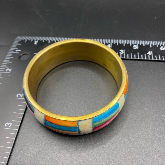 Brass & Bone Inlay Dyed Multicolored Natural Bohemian Chunky Bangle Bracelet - Picture 5 of 7